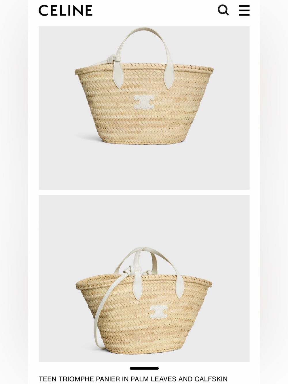 Celine Straw Basket Tote with White Leather Trim